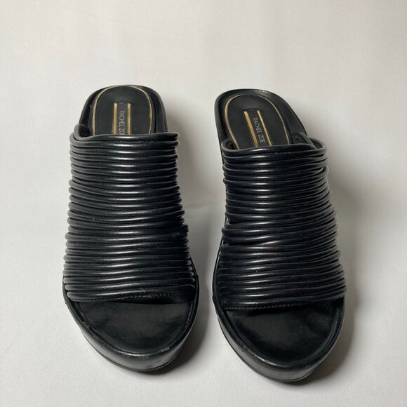 Rachel Zoe Keyla Slide Wedge Black Leather Open-Toe Sandals - Picture 3 of 7